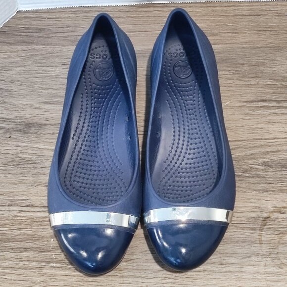 Crocs Ballet Flats Sz 8 Navy blue with chrom Rubber Comfort Ballerina Shoes - Picture 4 of 13